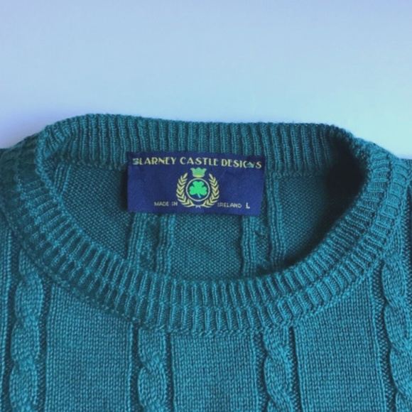 Blarney  Nice green colour cabled crew neck pullover Sz L made in Ireland 🇮🇪 - Picture 1 of 5